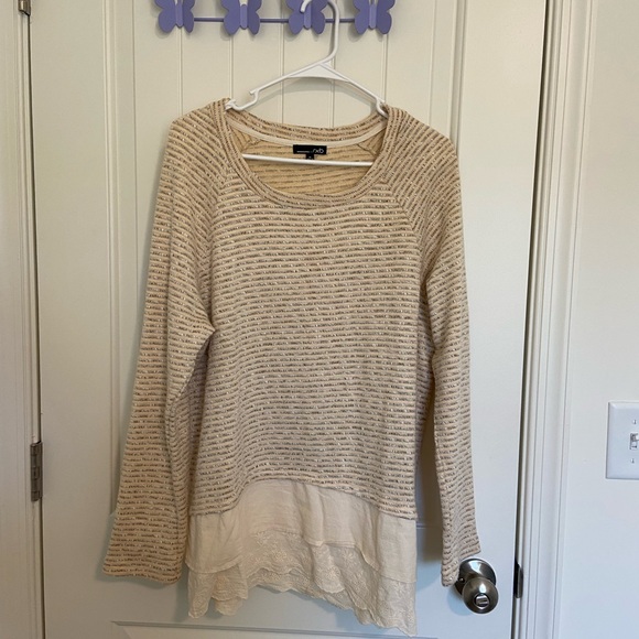 RXB Tops - SOLD RXB women’s cream striped scoop neck knit embroidered layered blouse XL